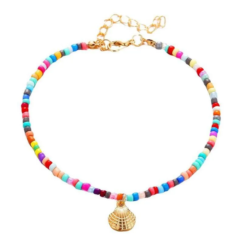 boho beaded anklet bracelet gold shell anklets chain colorful beaded foot jewelry for women and girls