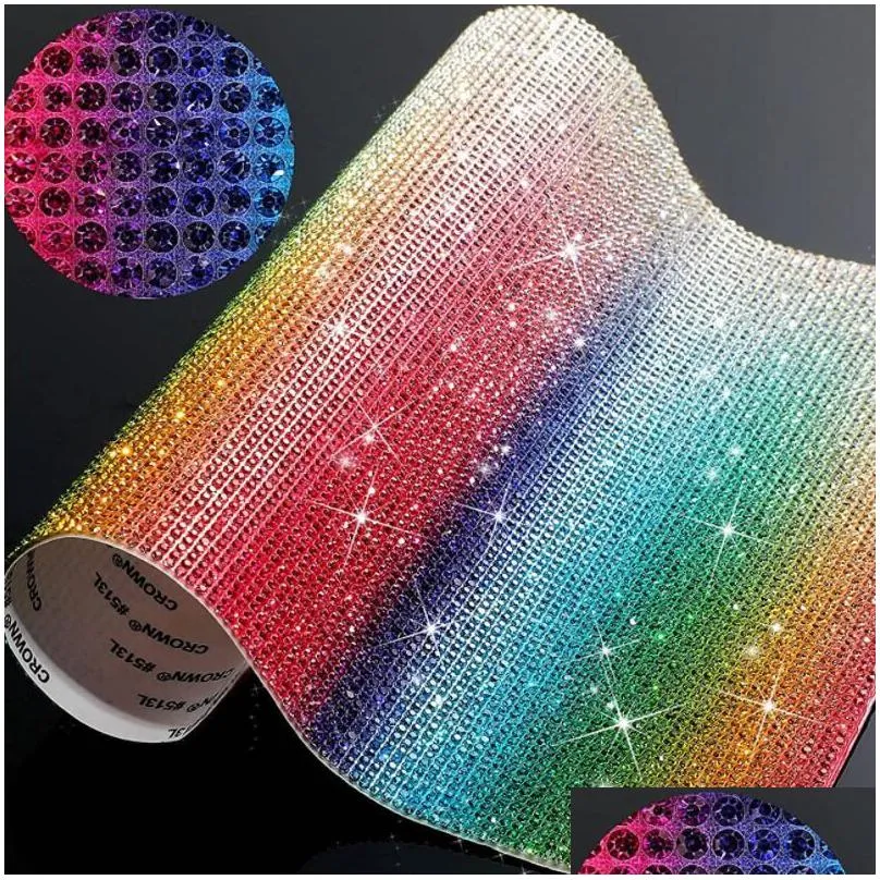 sparklebrite rainbow rhinestone stickers - diy craft gems for phone car party gifts - self-adhesive glittering sheets 9.4x7.9