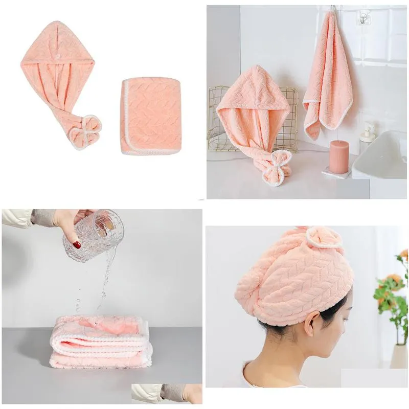 microfiber shower hair drying cap bow bath towel turban bonnets twist for fast dryer absorbent soft pink