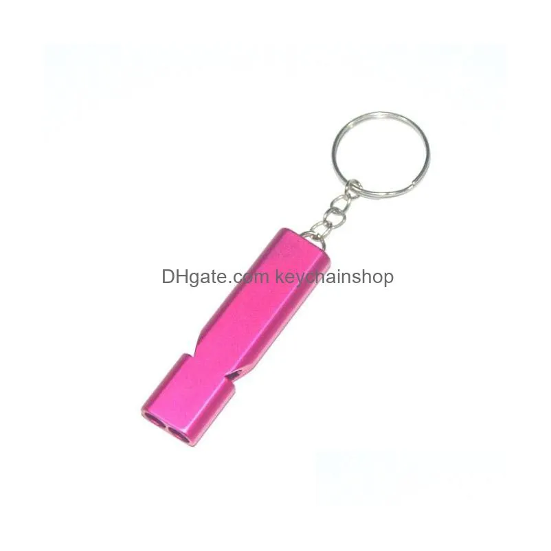 9 colors wilderness outdoor survival whistle keychains aluminum alloy metal whistles double pipe high frequency whistle travel tool