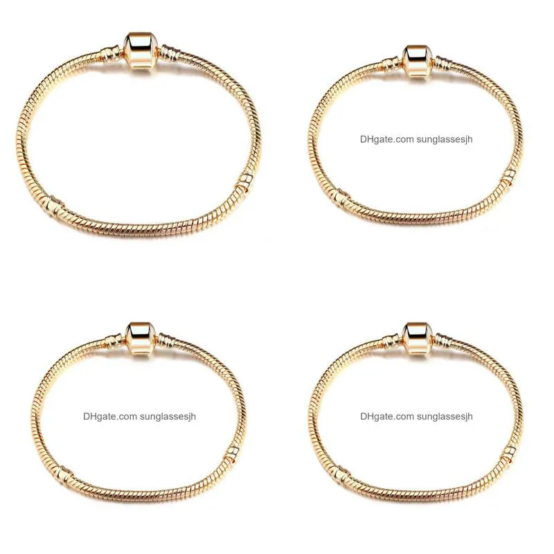 low factory wholesale 18kgp bracelets 3mm snake chain fit  charm bead bangle bracelet jewelry gift for men women