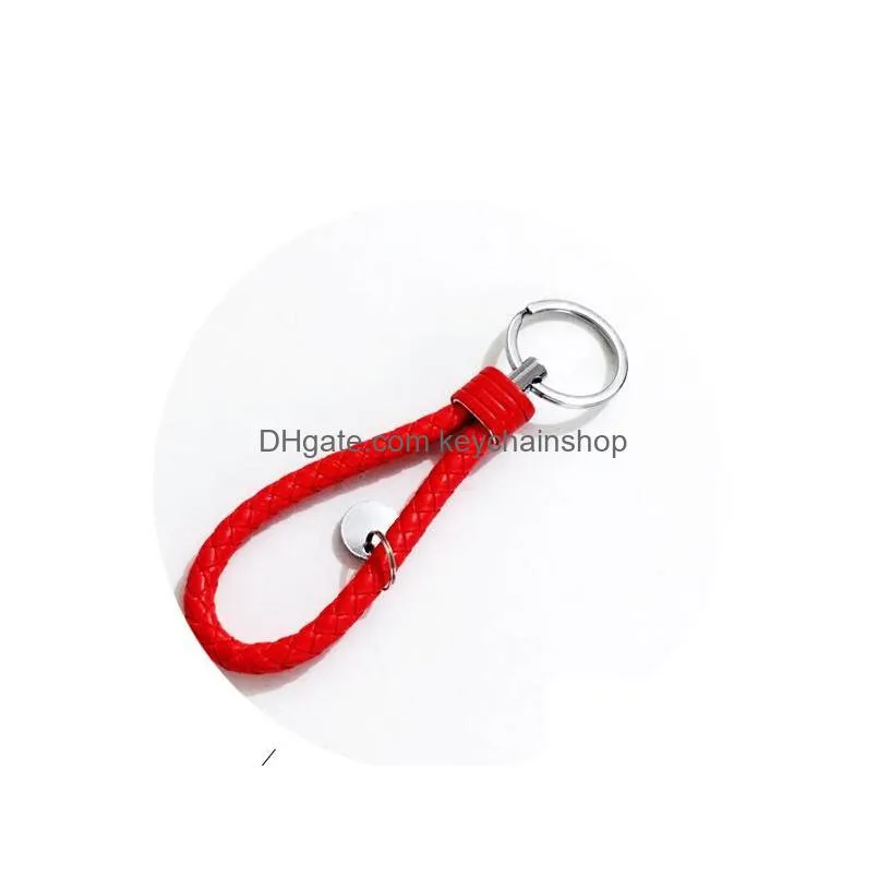 creative hand-woven leather rope keychains couple car key ring simple colorful key chain 15 different style