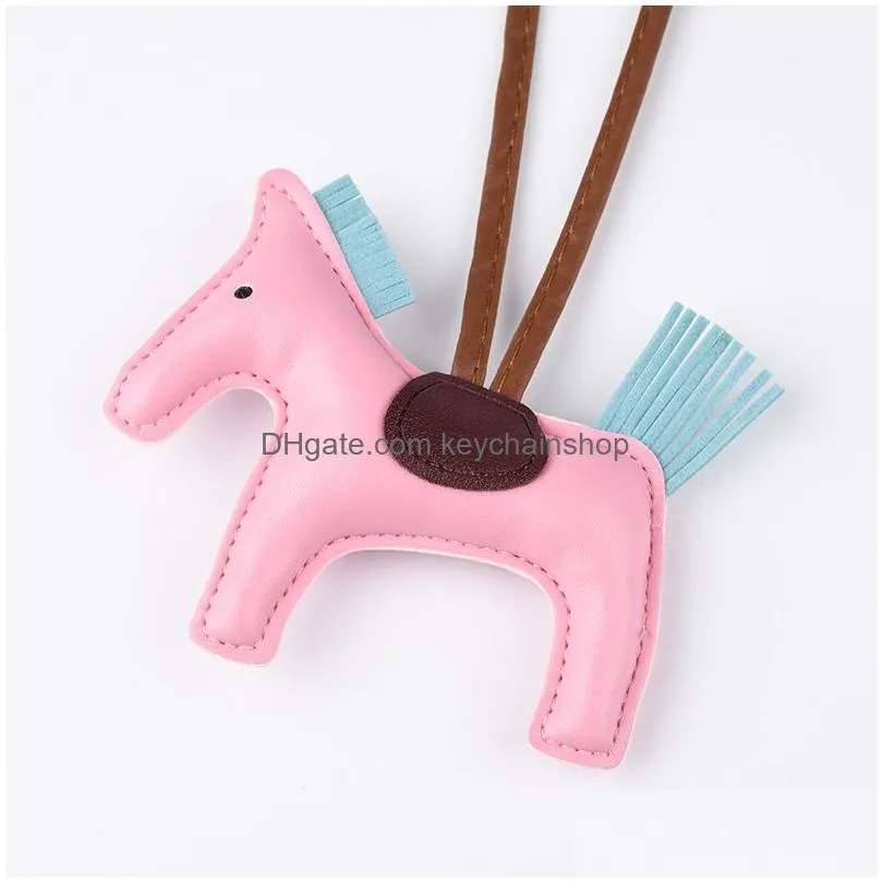 16 colors pu horse keychain cotton pony bracelet car key chain cartoon multi-function key ring phone bag pendant