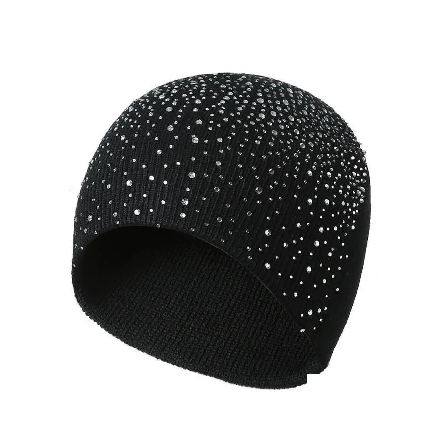 sparkleknit crystal beanie warm rhinestone skull cap for women/girls soft stretchy party winter hat