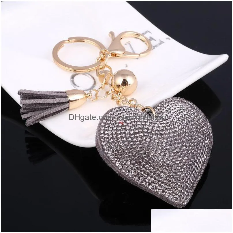 new fashion 6 colors  rhinestone heart shape key chain bag car hanging keyring pendant jewelry