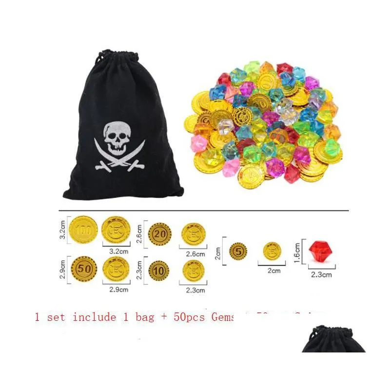 halloween pirate party decoration supplies pirate coins gems bag set drawstring pocket jewelery playset fortheme cosplay costume
