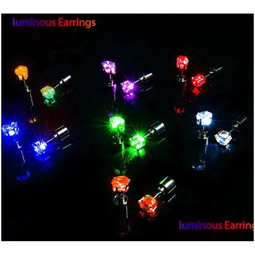 led earrings party light up flash jewelry flash glowing gems earring studs dance disco carnival festivals atmosphere props crown diamond shape