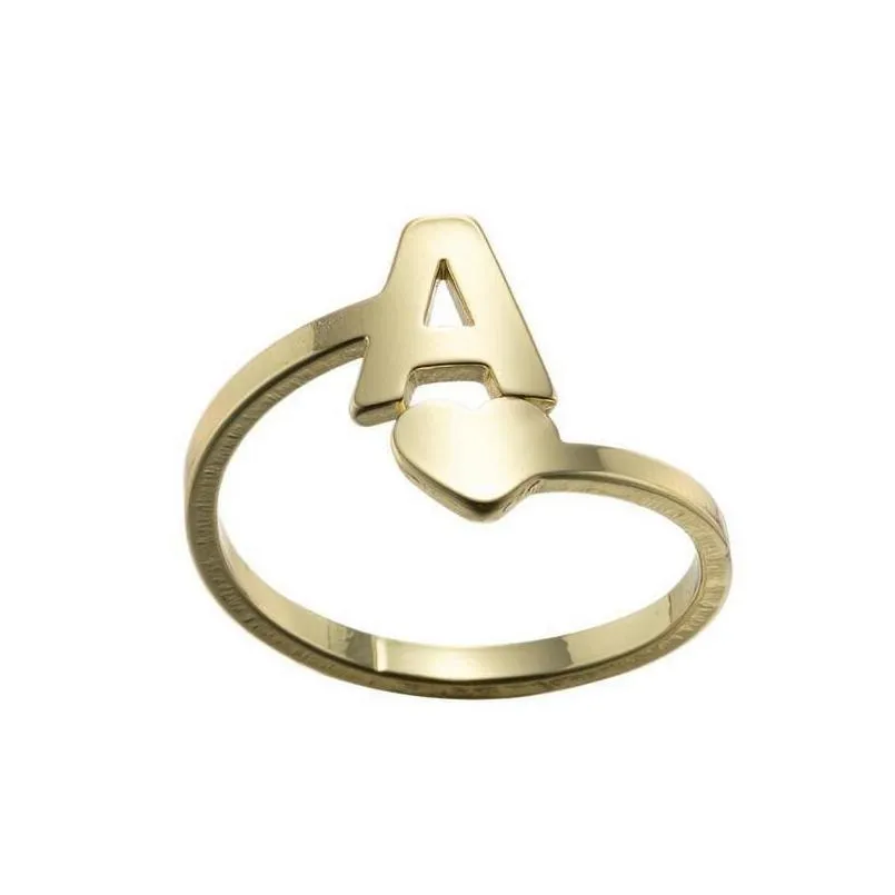 a-z 26 letter band rings stainless steel open love heart shaped gold engagement wedding jewelry for men women