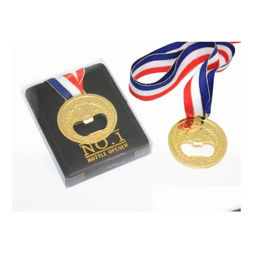 golden medal beer opener with neck ribbon - no.1 party favor for weddings birthdays and sports events