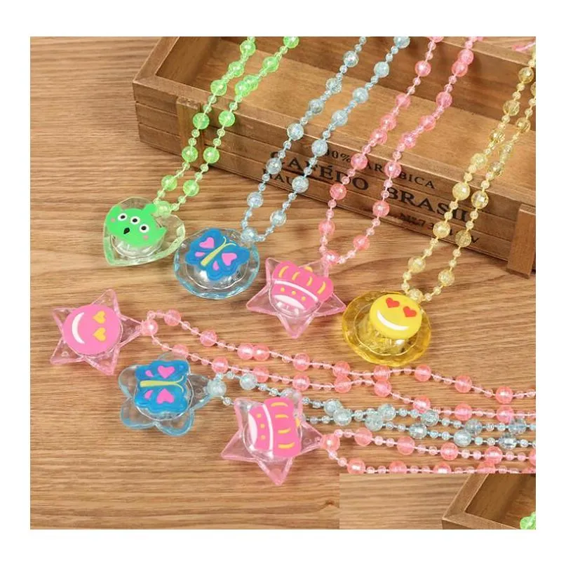 led light up cartoon pendants necklace christmas kids adults party favor creative luminous glow necklaces acrylic lanyard gift event