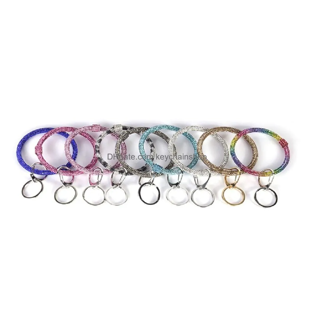 14 colors silicone diamond bracelets keychain women wrist key ring wristband chains circle wristlet car keychains strap jewelry