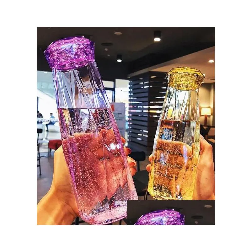 gemstone glass water bottle - 500ml travel-friendly clear with creative crystal design for sports and christmas gifts.