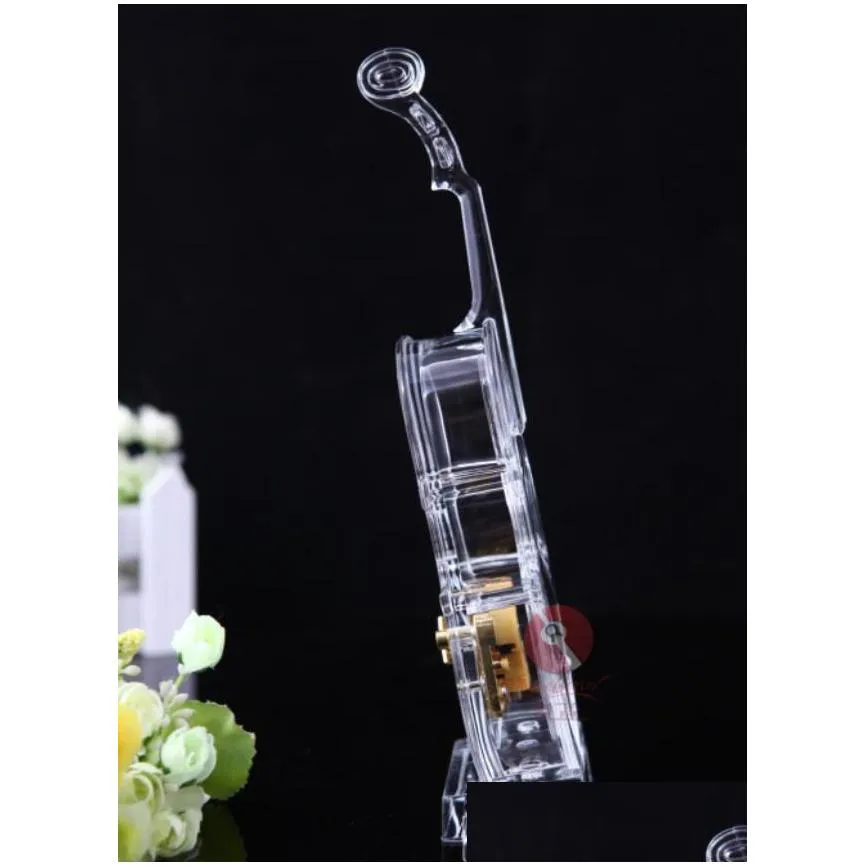 mechanical wind-up violin music box transparent acrylic party favor mini figurines home ornament decoration christmas birthday gift castle in the