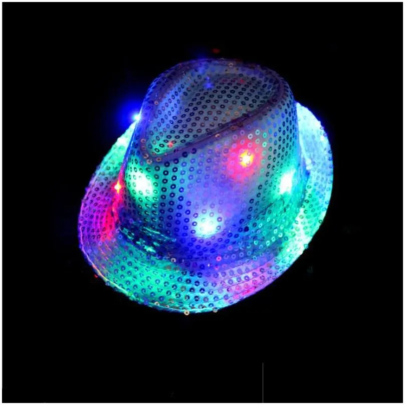 led flash sequins glowing hat adults children hip-hop light up jazz cap dance club event party birthday stage perform props halloween christnas decor gold