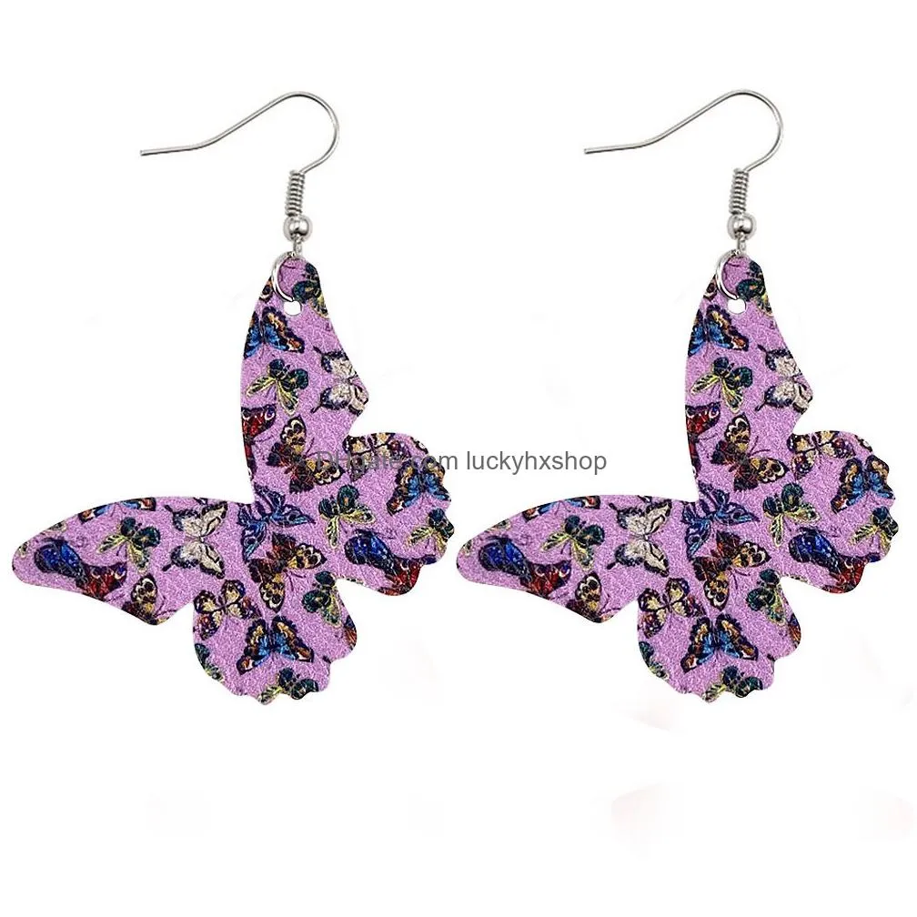 fashion butterfly leather earrings sweet style insect pattern pu leather dangle earring for women gilrs jewelry