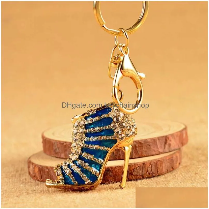 fashion crystal high heeled rhinestone key chains purse pendant bags cars shoe ring holder chains mix colors key rings for gifts