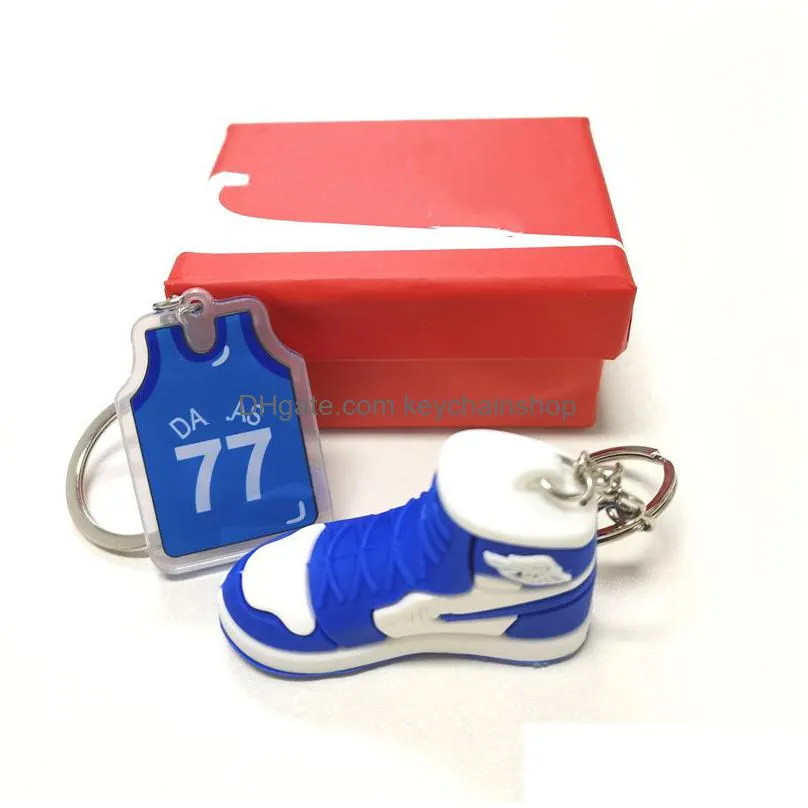 3pcs designer silicone 3d sneaker ball shirt keychain with red box men fashion shoes keychains top basketball keychain/boxes