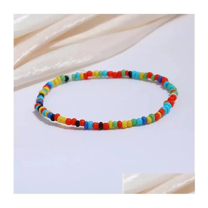 handmade beaded anklets bracelets for women egirls beach boho colorful beads ankle bracelets elastic foot and hand chain jewelry party