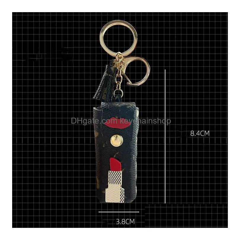 fashion brand keychain leather lipstick bag key chain ladies exquisite car key accessories creative handbag pendant gift for women