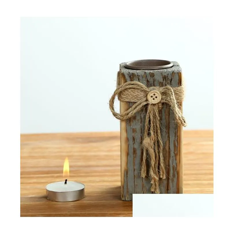 rustic wood tea light candle holders - handmade vintage wedding table decorations perfect for home coffee bar and parties