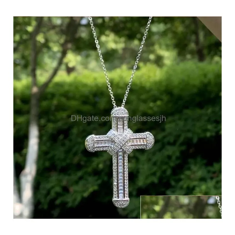 victoria wieck luxury jewelry real pave white topaz cz diamond gemstones cross pendant lucky women necklace for party