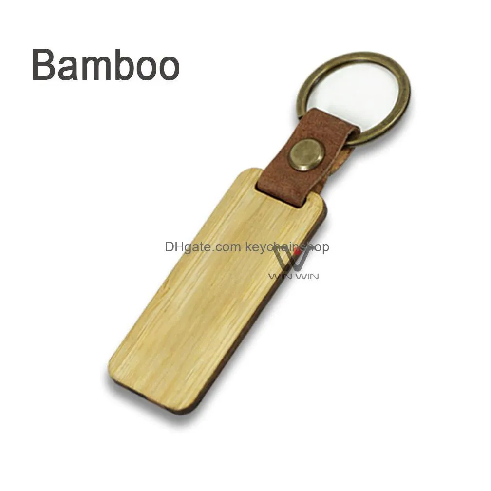 diy wood keyring for men women wooden keychain key ring square round wood chips pu leather keychains
