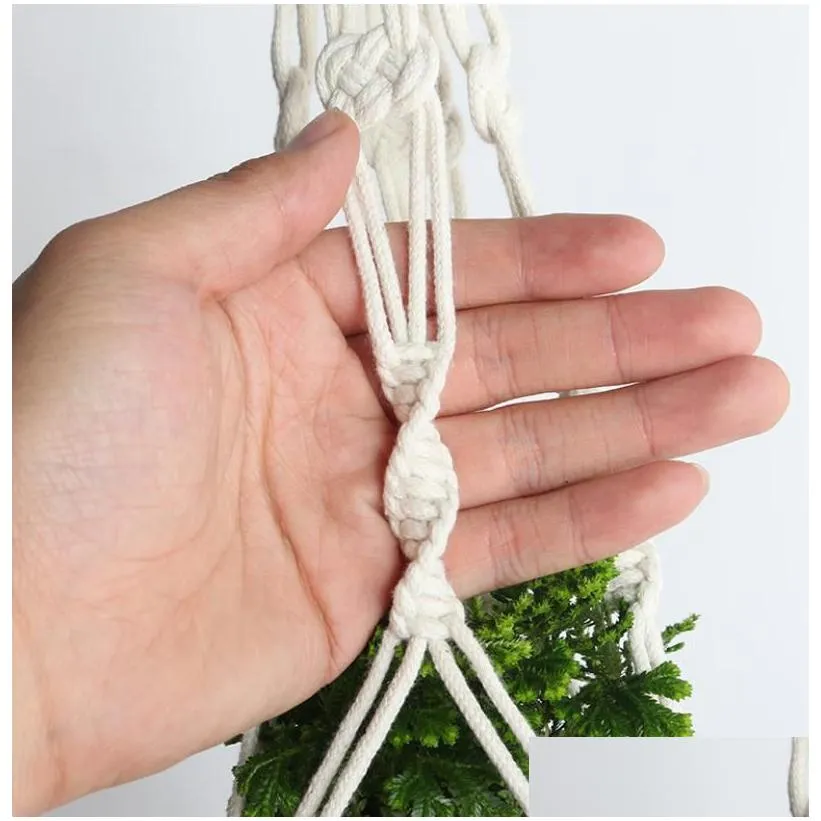 knot bloom macrame plant hanger - indoor/outdoor flower pot holder wall art decor w/ metal ring - vintage style nylon rope in 4