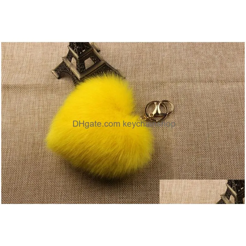 faux rex rabbit fur pom pom heart shape key chain woman bag charms man trinket car keychain