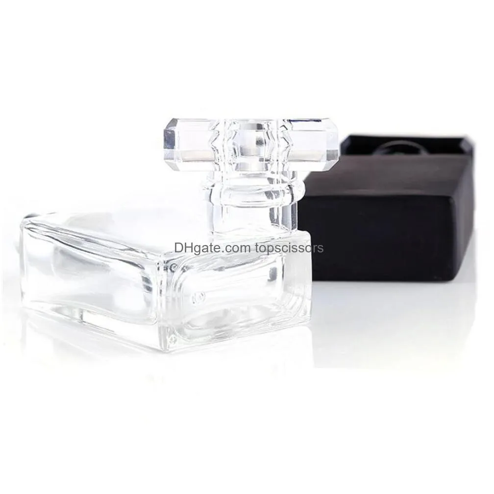 wholesale 30ml / 1 oz. clear black perfume bottle empty portable square empty glass atomizer bottles with spray applicator