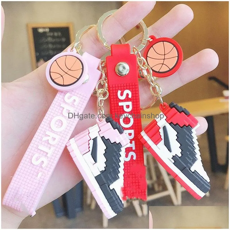 famous design mini basketball shoes keychains stereoscopic model building block 6 colours pvc keychain pendant cartoon backpack hanging