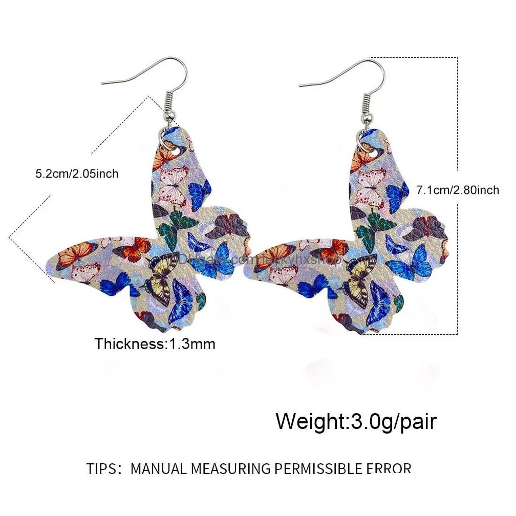 fashion butterfly leather earrings sweet style insect pattern pu leather dangle earring for women gilrs jewelry