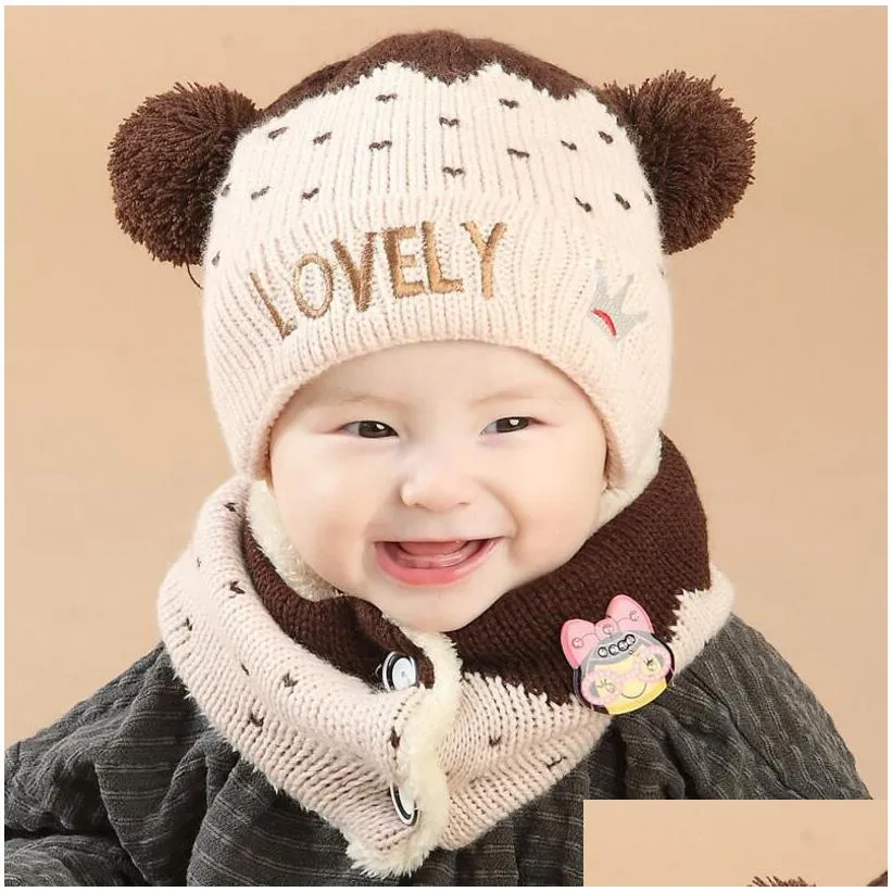 baby hat suit in autumn and winter childrens crown love wool ball knitted cap with wool for warmth wind and cold protection