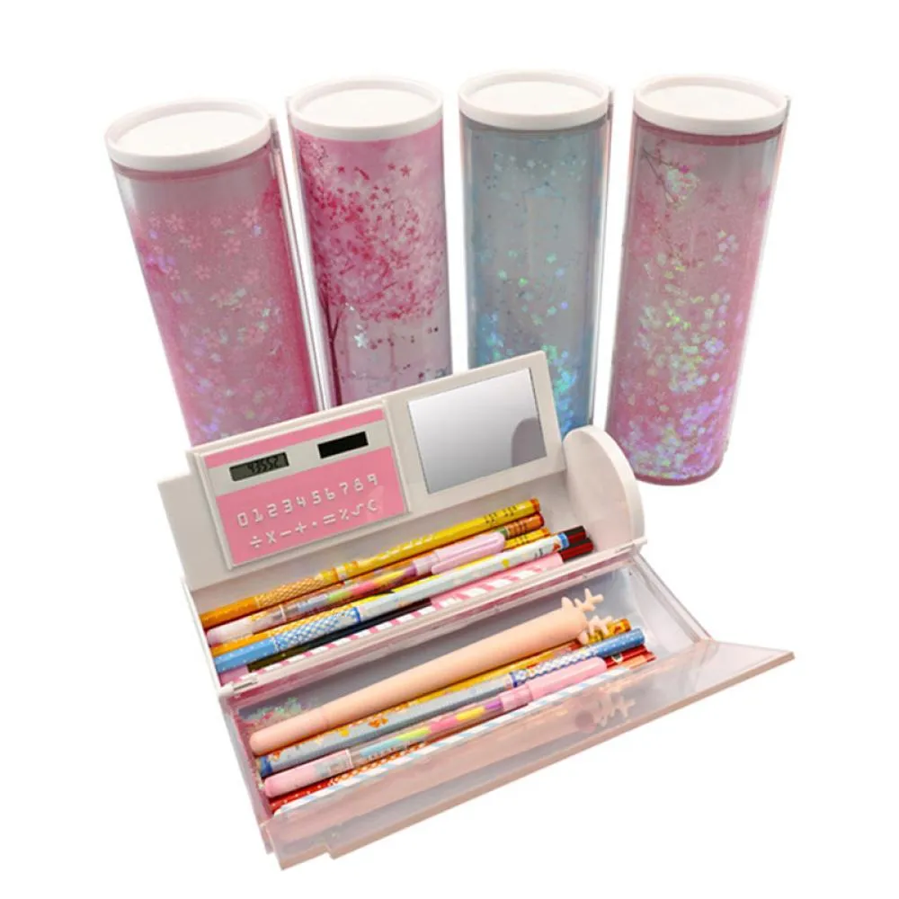 Quicksand-Pencil-Case-Multifunction-Cylindrical-Calculator-Stationery-Pen-Holder-THIN889