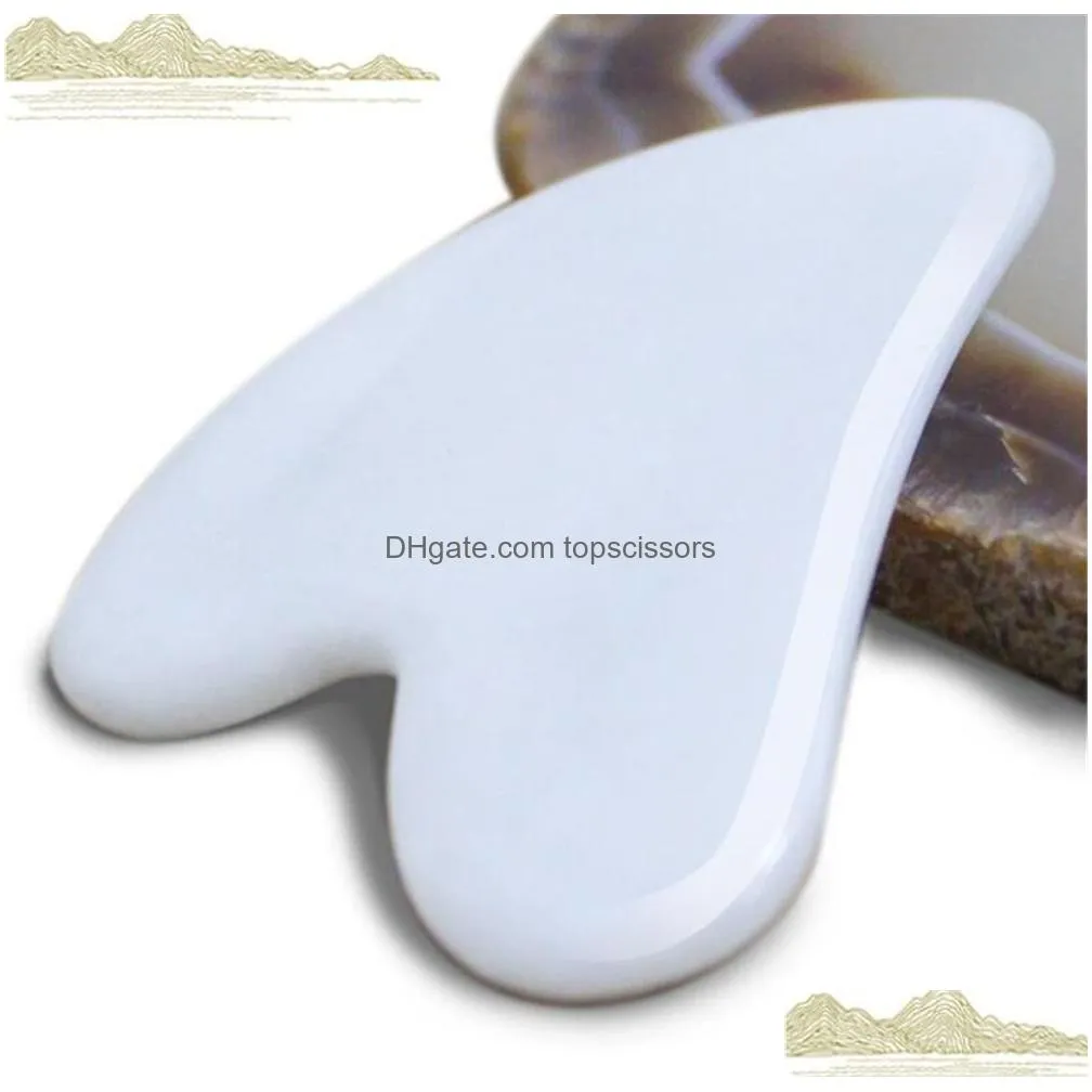 white gua sha massage real natural jade stone heart shape for scraping facial and body skin spa face lifting blood circulation tool