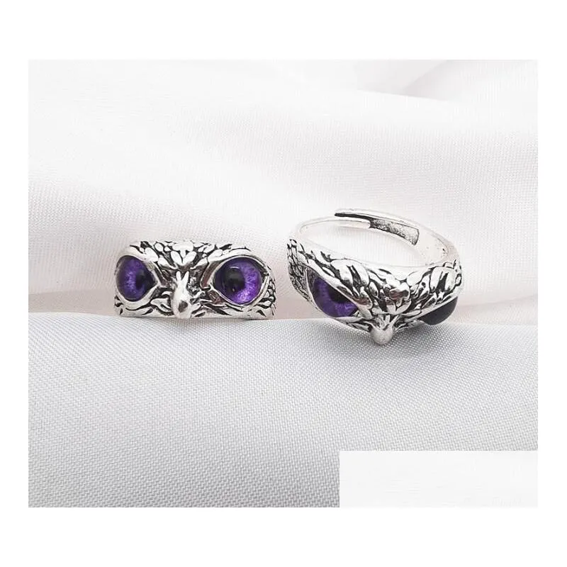 fashion demon eye owl band rings for women girl lovers retro animal open adjustable statement ring jewelry gift wholesale