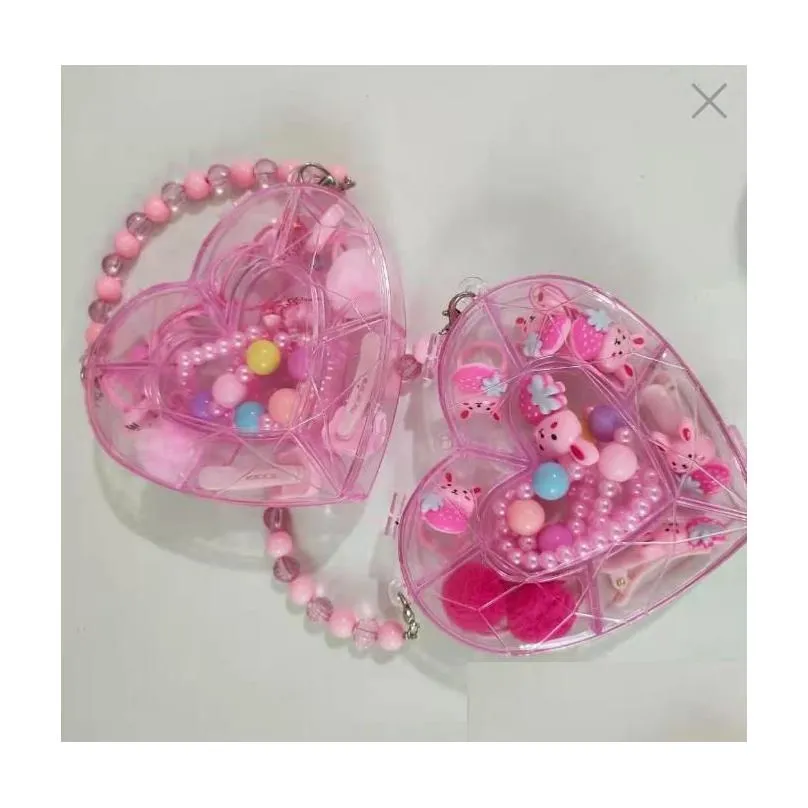 prettykids jewelry set - bead necklace hair clip ring in heart box - dress up gift for girls