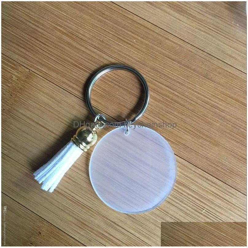 7 colors 4cm blank disc with 3cm suede tassel vinyl keyring multi color available clear acrylic disc tassel keychain