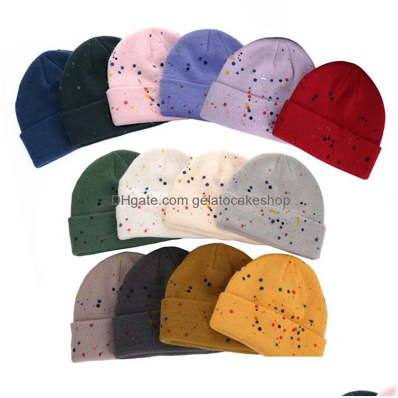 winter hand-painted graffiti woolen yarn hat party favor colored round dot knitting cap winters keep warm knitted hats t9i002141