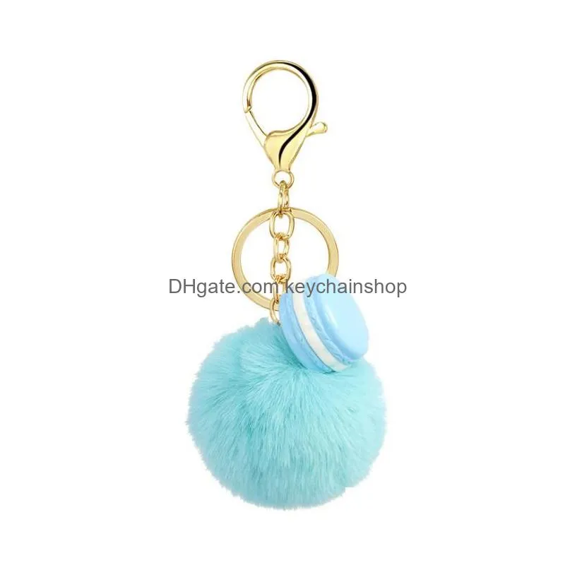 27 styles macaron/ice cream rabbit fur ball keychain pompom key chain car keyring women key holder bag pendant