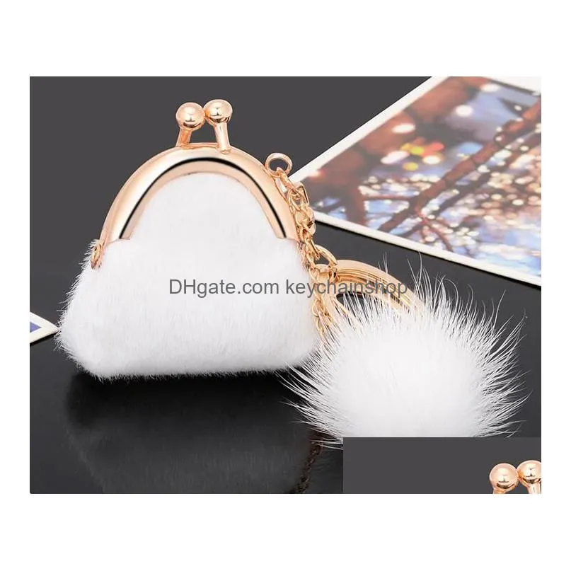 fashion metal plush real rabbit bag shaped keychains personalized keychain handbag purse decoration huarache bag pandent