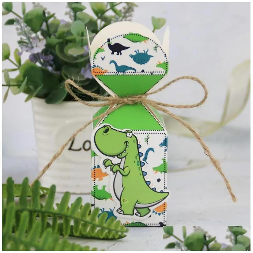 dinosaur party favors box gift wrap bag with rope dino theme birthday event cartoon table decoration supplies