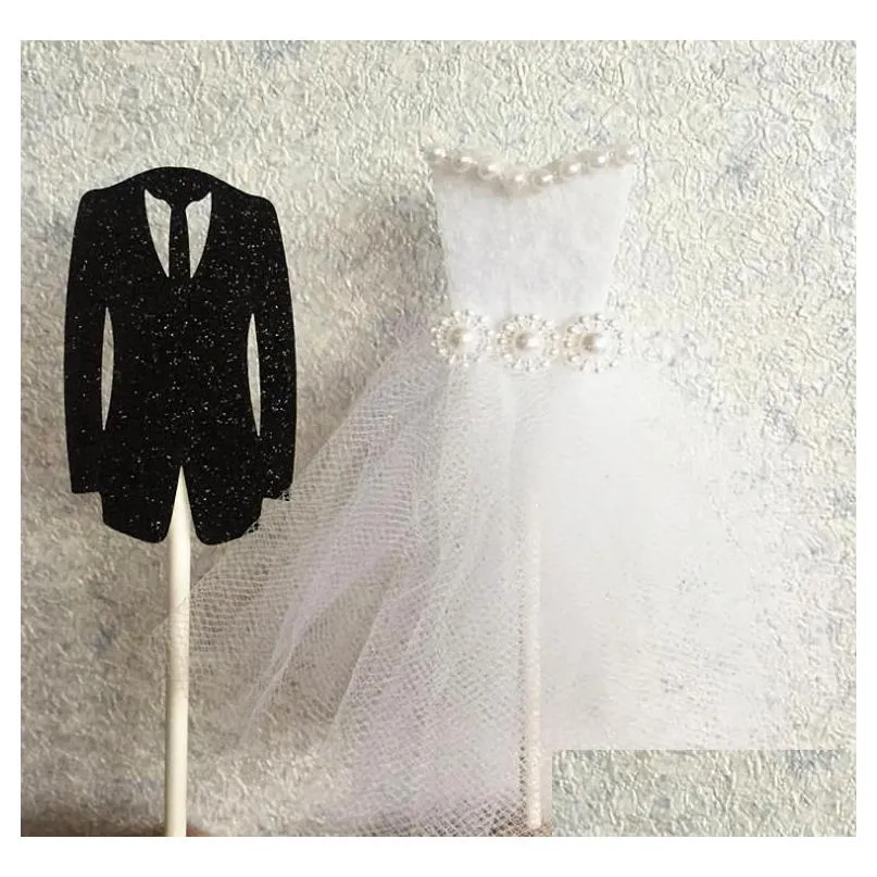 lovebirds cake topper elegant bride tuxedo groom dress set for wedding anniversary valentines day - black white