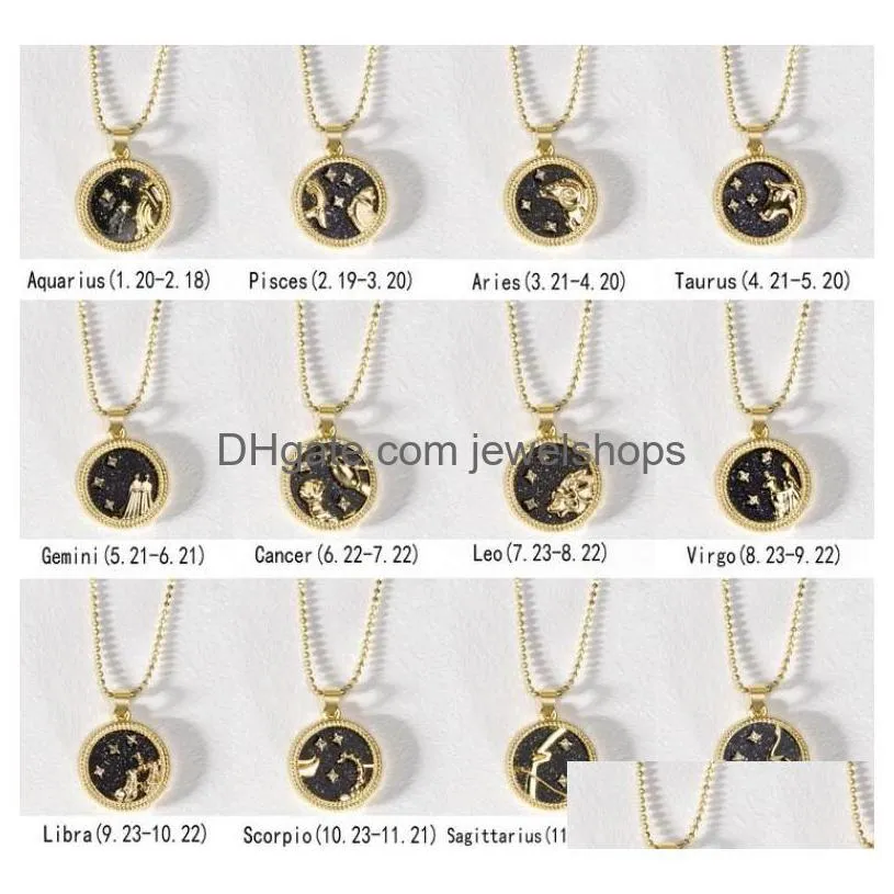 12 constellation necklaces for women men gold chain zodiac sign round pendant necklace black and white couple jewelry birthday gift
