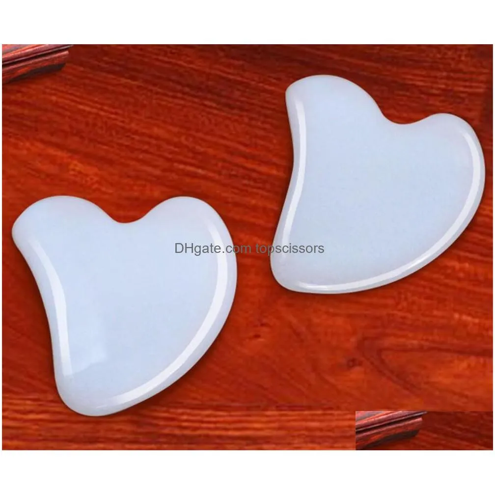 white gua sha massage real natural jade stone heart shape for scraping facial and body skin spa face lifting blood circulation tool