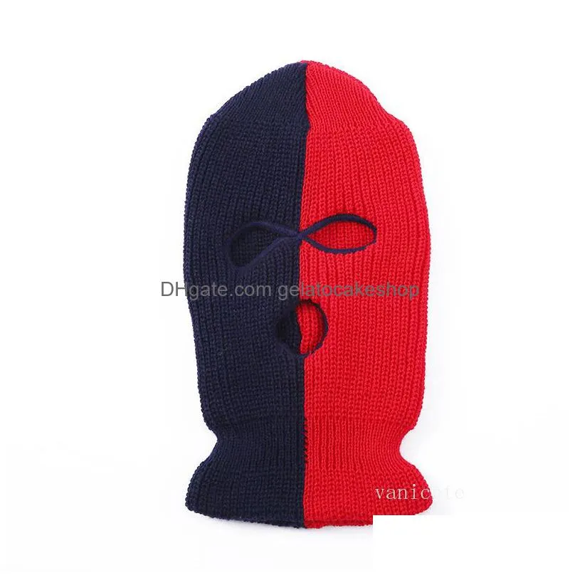 designer masks warm three hole two color knitted hat men and women net red hat neck guard riding hats in autumn and winter lt116