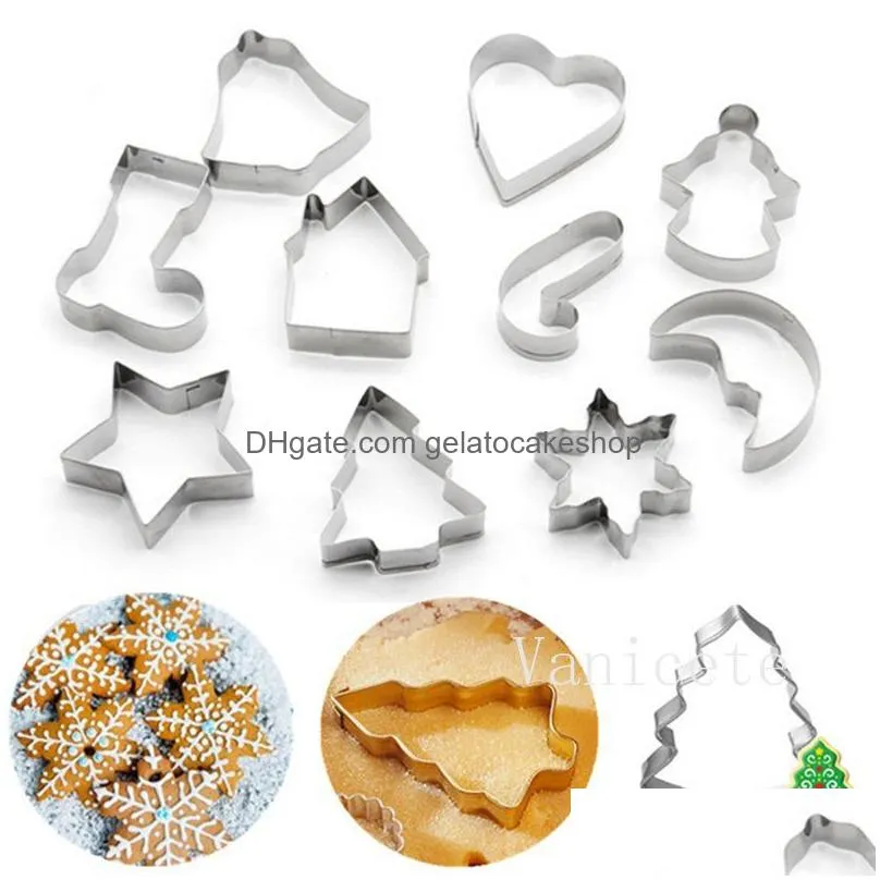 430 stainless steel christmas baking moulds fruit vegetable tools xmas-tree bell snowflake biscuit mold creative diy cookie cutter