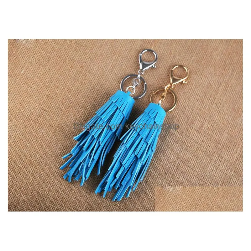 wholesale multilevel leather tassels key chain key ring multicolor nice bag accessories and key pendant ship