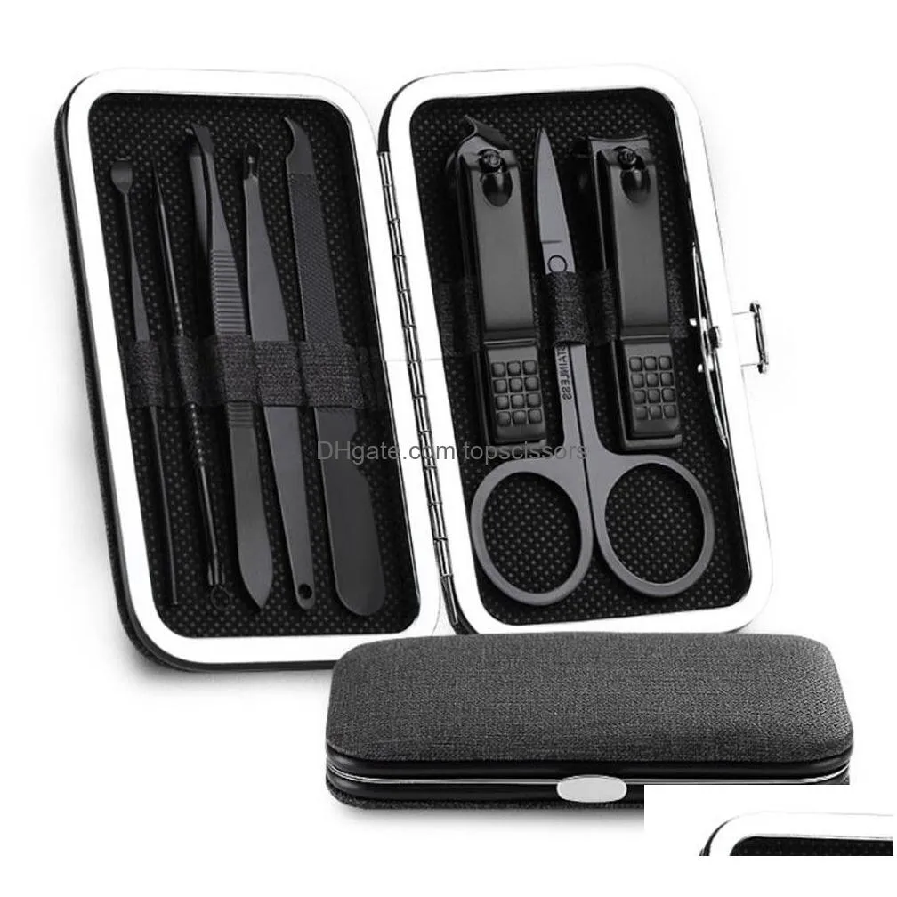 new health 8pcs/set stainless steel nail clipper pedicure set with scissor tweezer professional manicure tools nail supplies