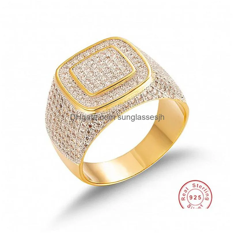 micro pave stones all out bling ring 925 silver gold plated rings for men jewelry boy gift size 8-13