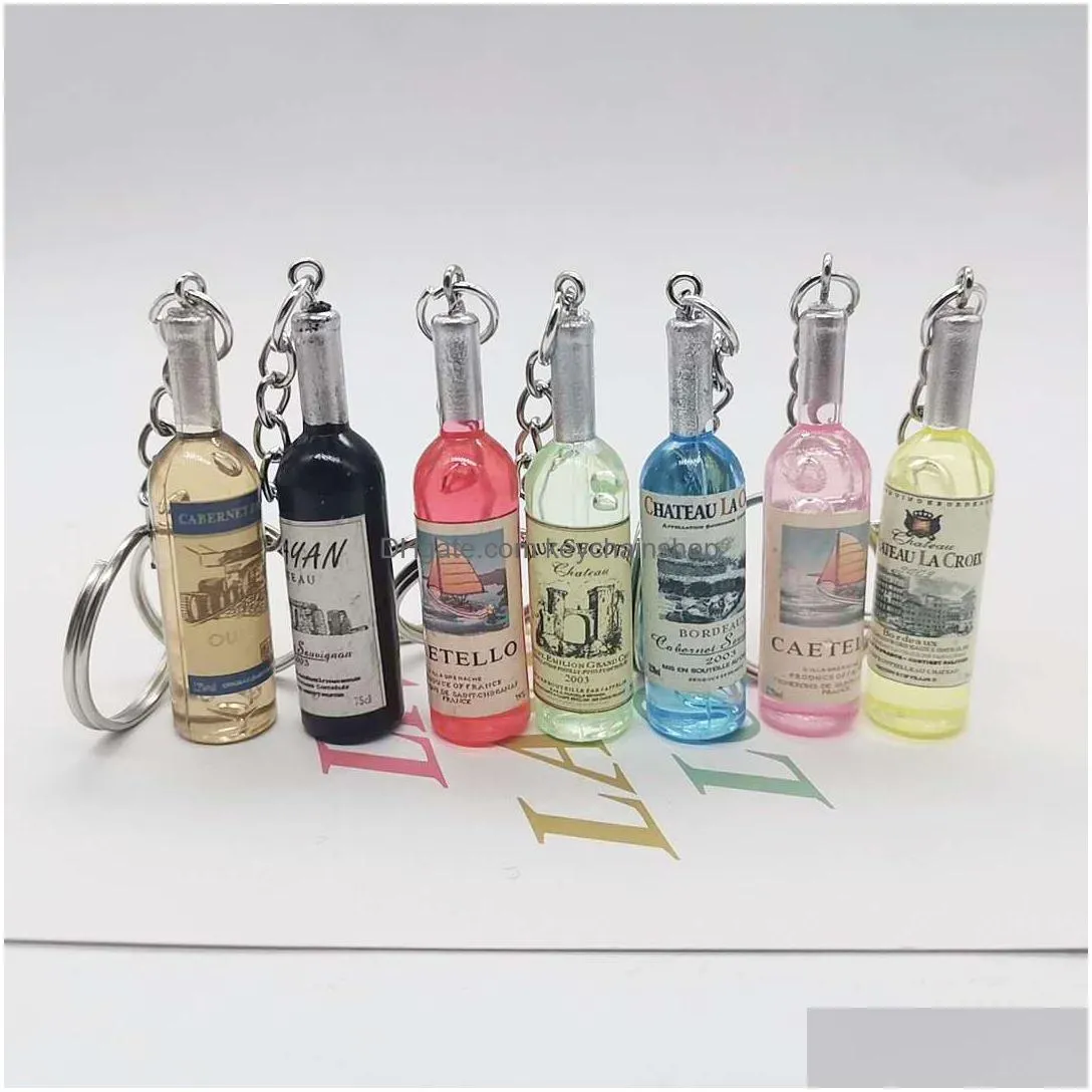 7 colors creative wine bottle keychain pendant simulation bottles key chain bag ornament craft gift